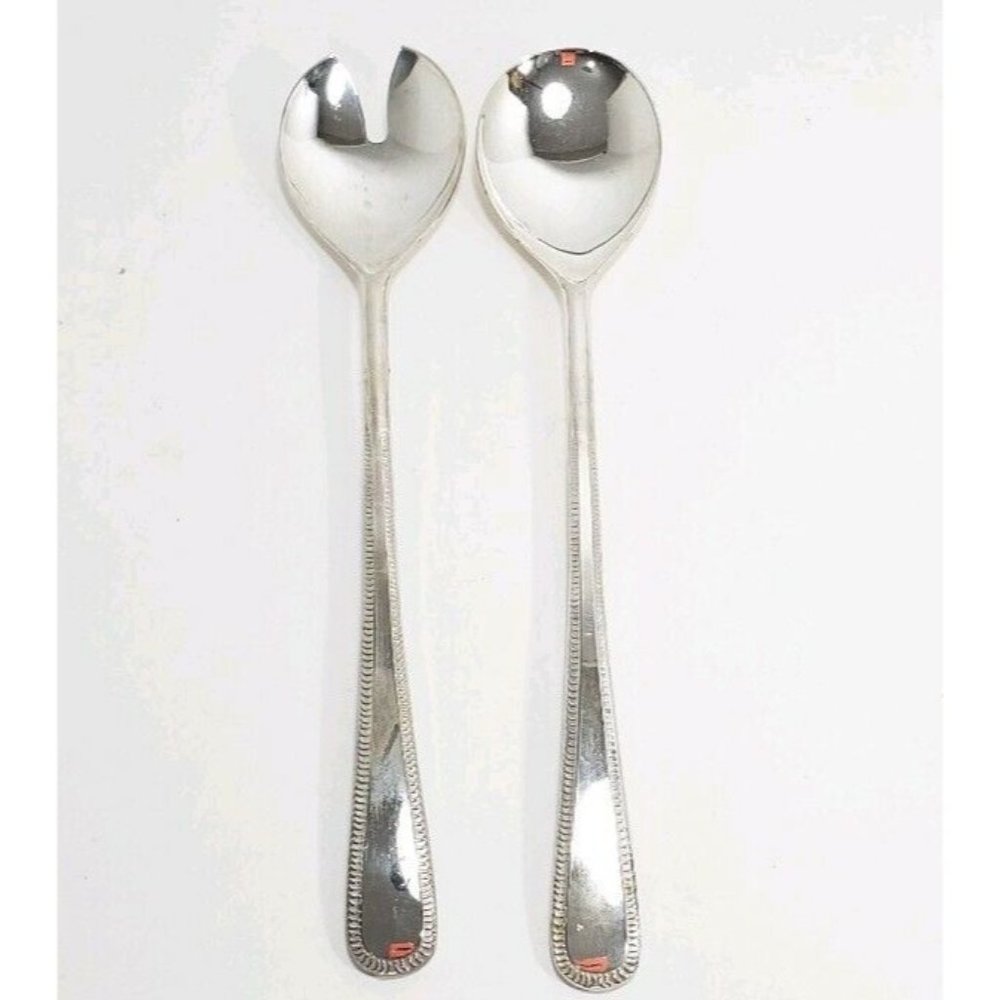 Vintage Brama EP on Zinc Silverplate Serving Fork Spoon salad set 9.5" flatware